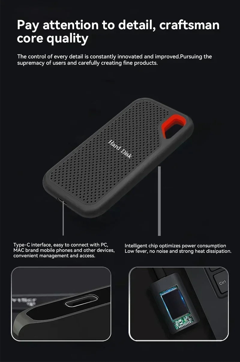 1TB High-quali External Hard Drive Portable Hard Disk 2TB Original SSD USB3.1 Solid Disk 128TB Storage Device for Windows/Mac