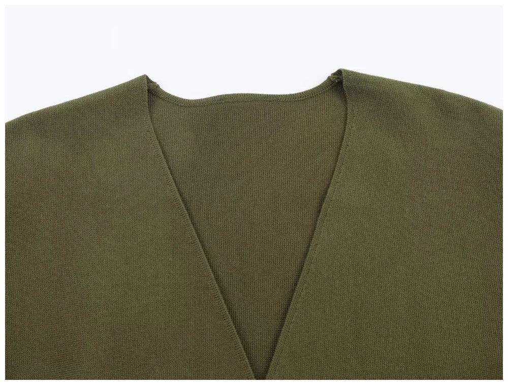 Woman Clothes Tops V Elegant Knit Cardigan For Women With V Neck Tie Waist And Flared Hem Autumn And Winter Workwear Top