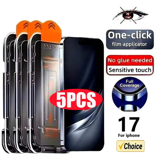 5PCS Privacy Screen Protector Dust Free Installation Protector for iPhone 17 Air 17 Pro Max 16 Pro Max 16Plus Anti-Spy Glass