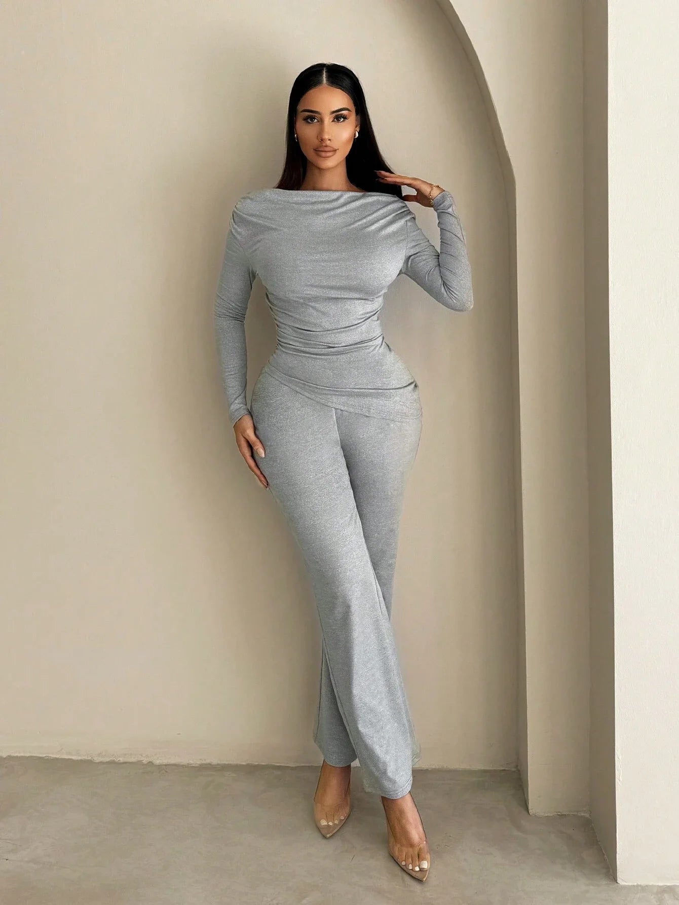 Women's summer clothing, casual and fitted, with asymmetrical hem and wide pants