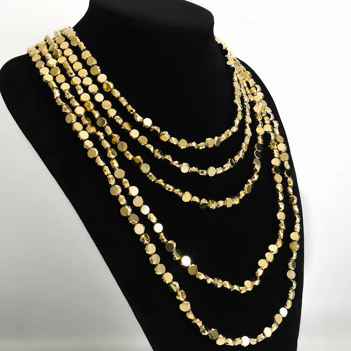 Golden Heavy Multilayer Beaded Chain Necklace For Women European American Bling Exaggerated Charm Party Jewelry Gift
