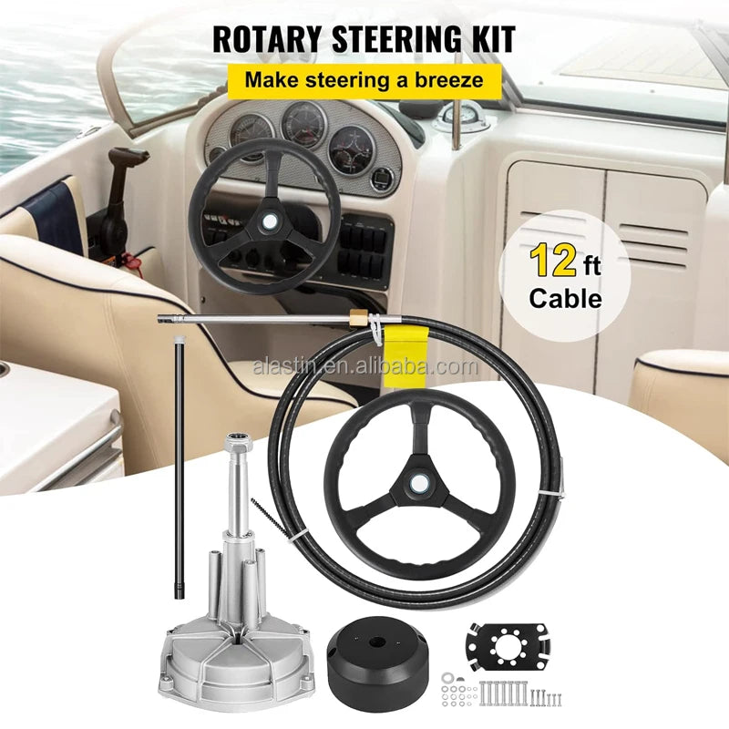 Factory Wholesale Boat Steering Kit 12 Feet Marine Rotary Steering Wheel Yacht Boat Outboard Steering System Cable