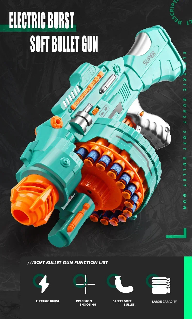 Nerfs Gun Toy Children's Electric Continuous Shooting Gatling Suction Cup Soft Bullet BB Gun Juguetes for Kids Gift