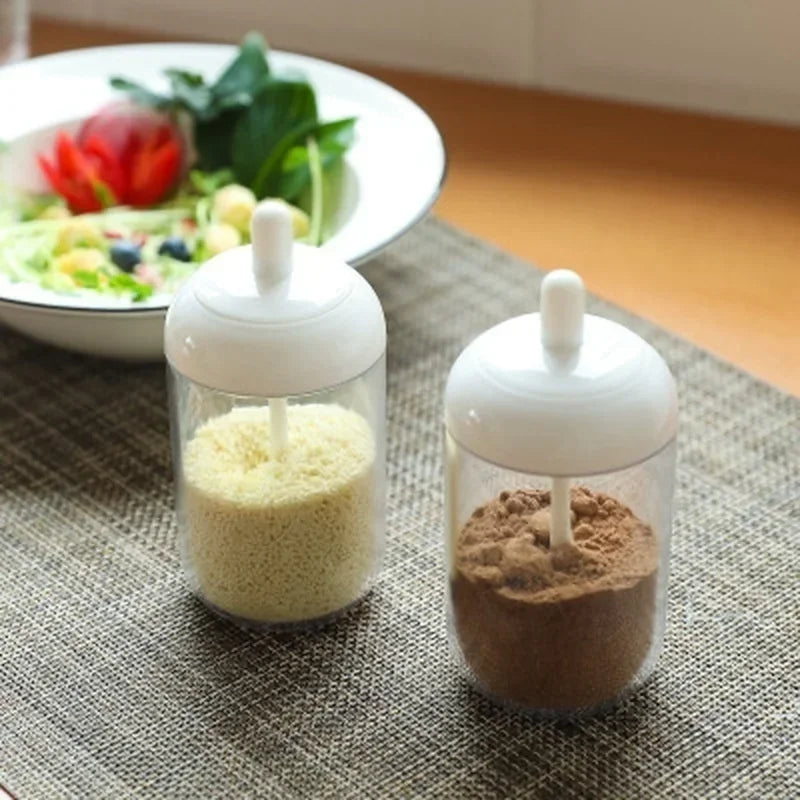 Glass Spices Jars Stickers Salt Sugar Powder Olive Oil Pepper Seasoning Storage Bottle Spoon Base Tools Kitchen Accessories Set