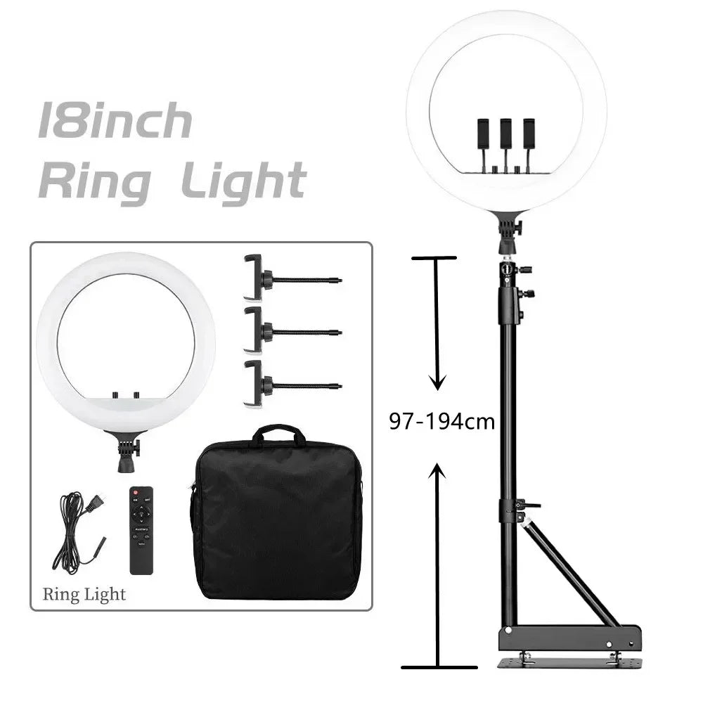 SH 18 Inch Knob Ring Light LED Selfie Video Lamp With Tripod Stand Phone Clip For YouTube Live Lighting Photo Photography Studio