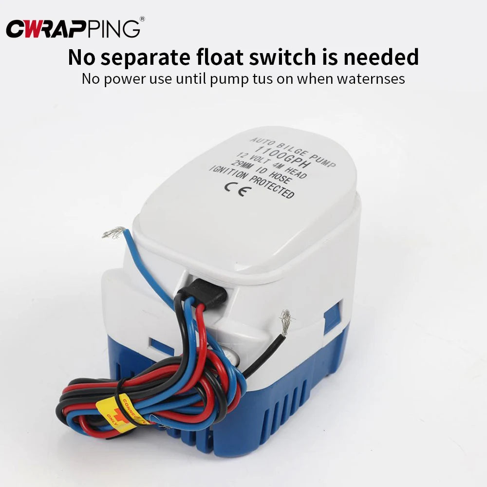 12V 1100GPH Boats Fully Automatic Submersible Bilge Water Pump with Float Switch for Pool Garden Boat Bilges Marine Accessories