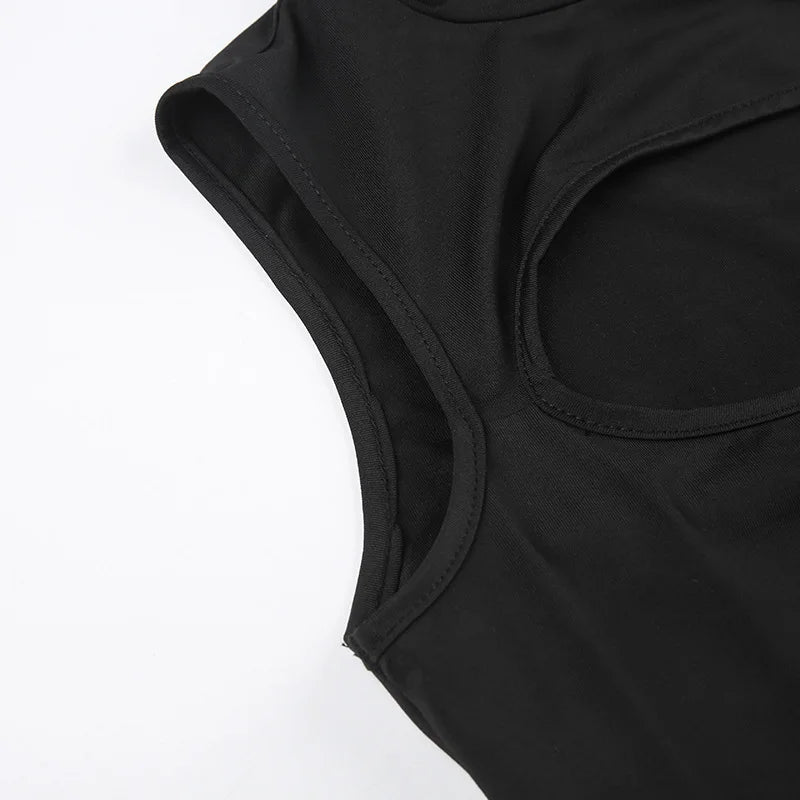 Women's Gothic Techwear Sexy Hollow Out Sleeveless Tank Tops, Bodysuit for Women, Streetwear Style, Backless Playsuit Vest