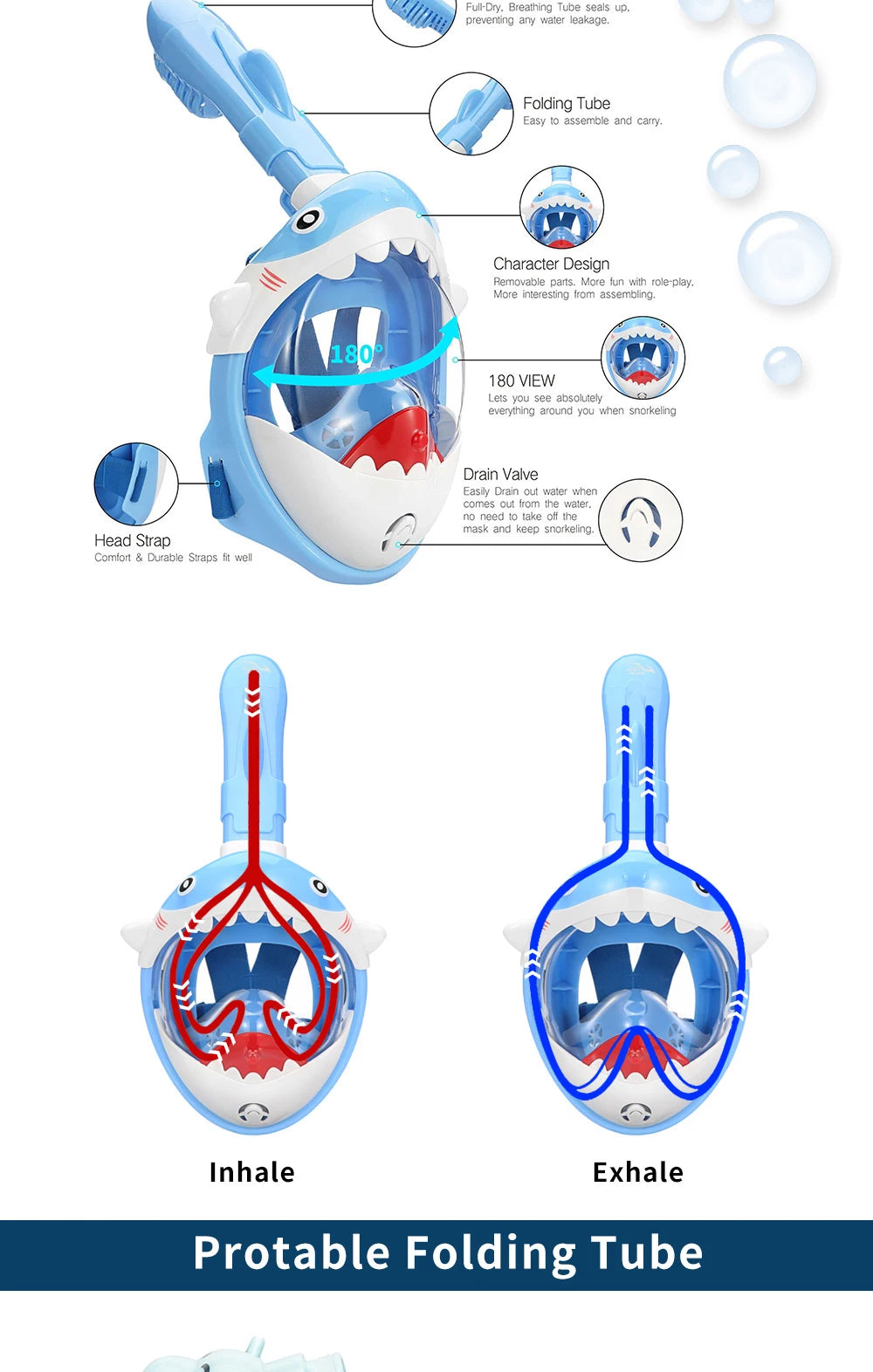 Kids Cartoon Full Face Snorkeling Mask Anti Fog Swimming Diving Mask Children Underwater Scuba Snorkel Set Equipment For Boys Gi