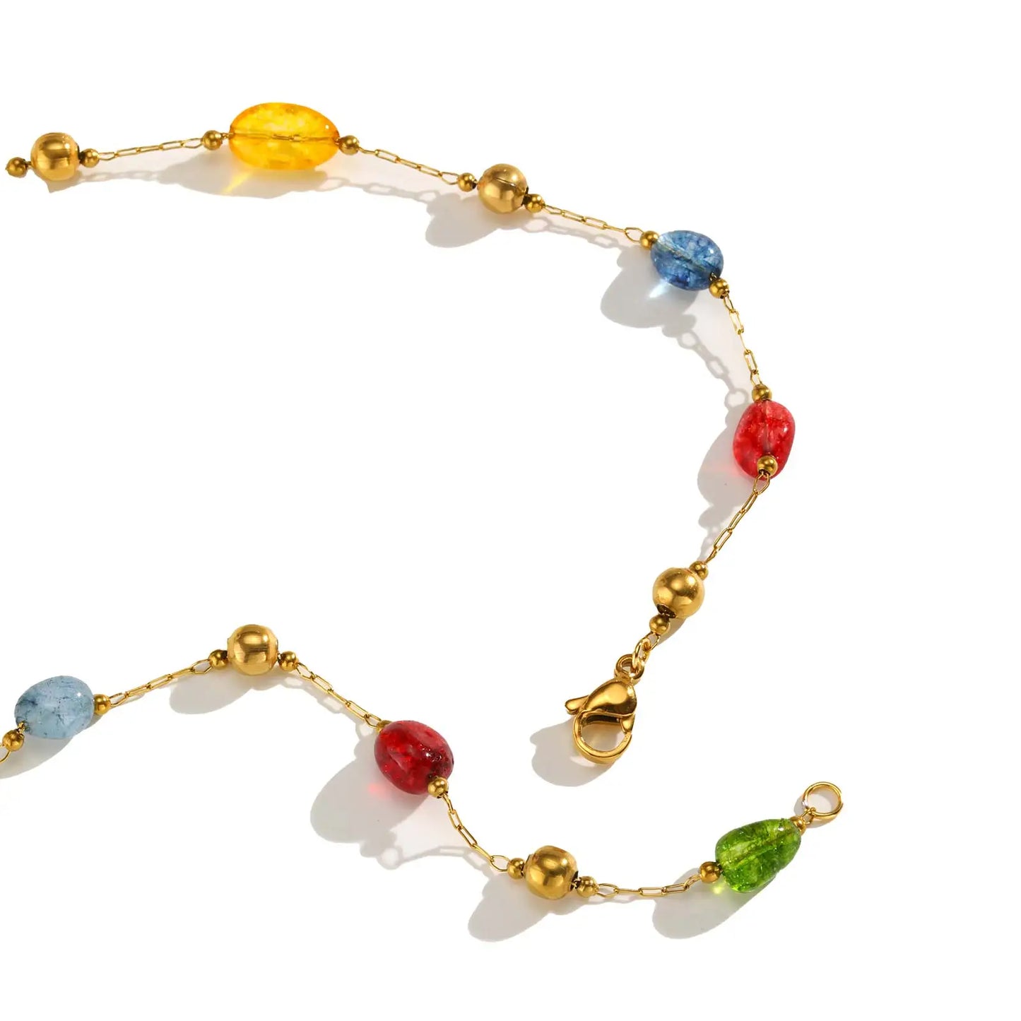 Colorful Rainbow Natural Stone Boho Necklace for Women, Stainless Steel Beaded Chain Y-Shaped Necklace, New Fashion Jewelry