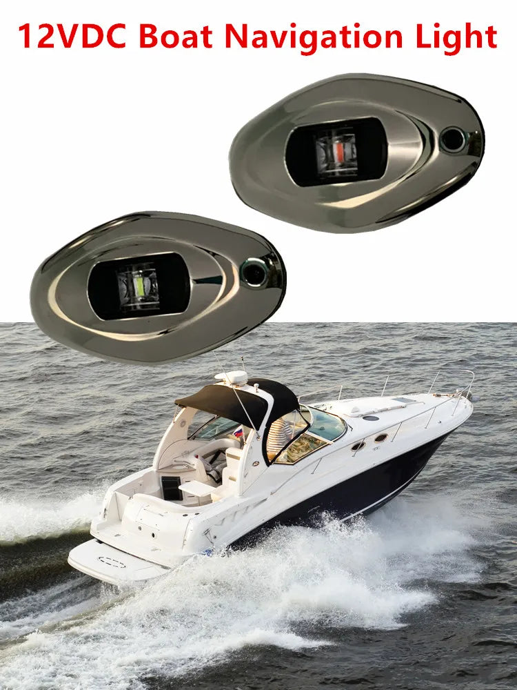 1 Pair Boat Accessories Navigation Lights Red Green Port Starboard LED Stainless Steel Cover Sailing Lamp for Yacht Accessories