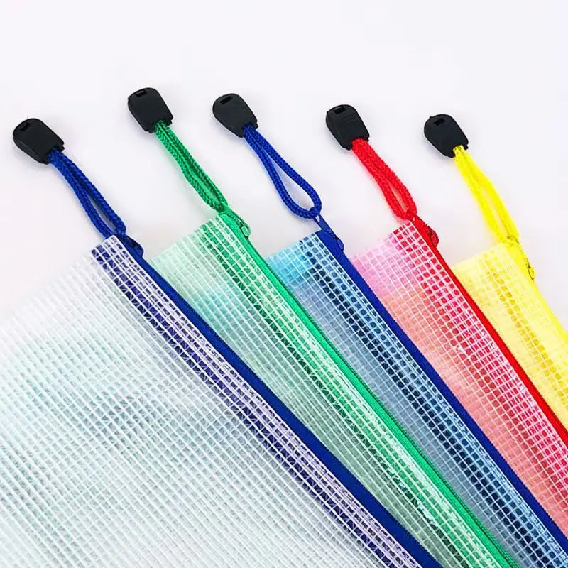 Zipper Mesh Bags A4/A5 Plastic Zipper Bags For Organizing Waterproof Clear Travel Bags Office Supplies Document，color random