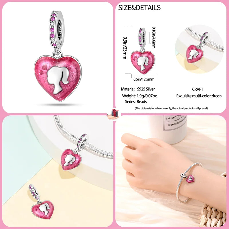 New 925 sterling silver bow star love pink series charm beads suitable for 3mm original bracelet DIY fashion jewelry gift