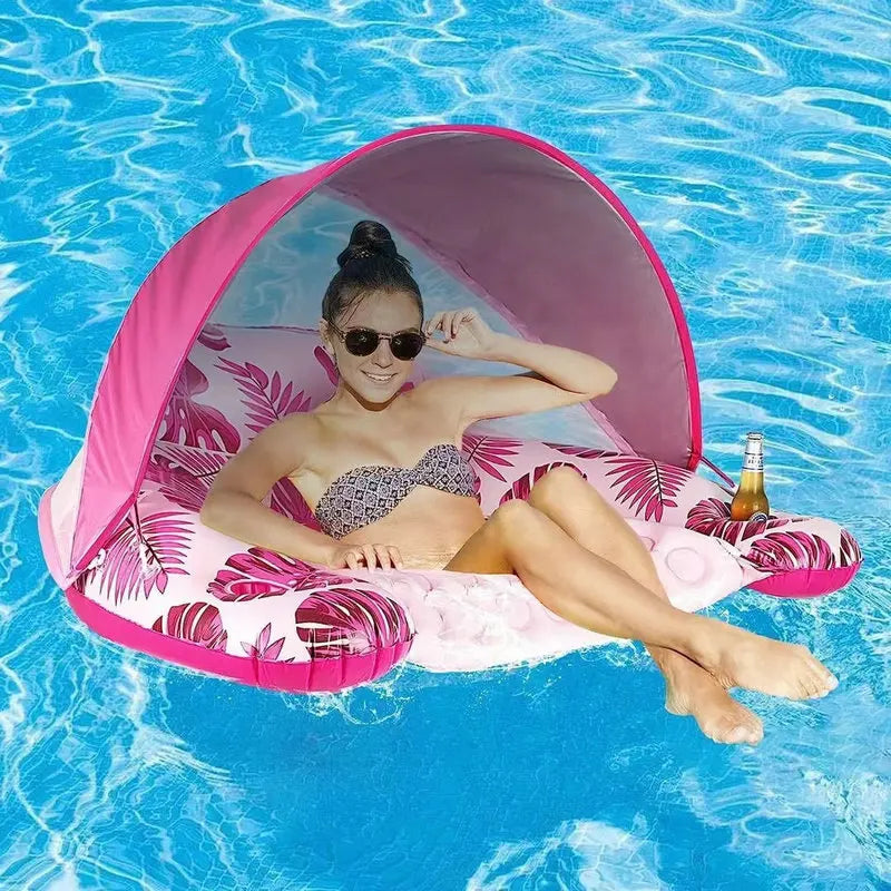 1pc Inflatable U-Shaped Pool Float PVC Material Comfortable Lounger with Cup Holder Durable Water Float Row for Swimming Pool
