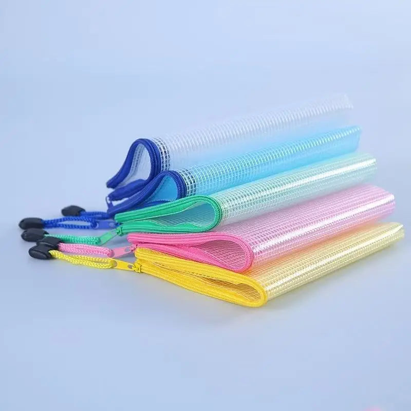 Zipper Mesh Bags A4/A5 Plastic Zipper Bags For Organizing Waterproof Clear Travel Bags Office Supplies Document，color random