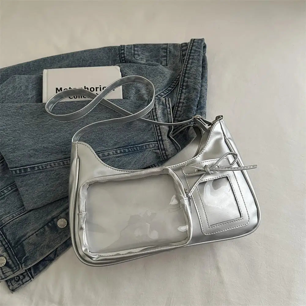 Y2K Cute Bow Ita Bag Girl Transparent Messenger Bag Women Fashion Shoulder Crossbody Bag Ladys DIY Badge Tote Bag Lolita Handbag