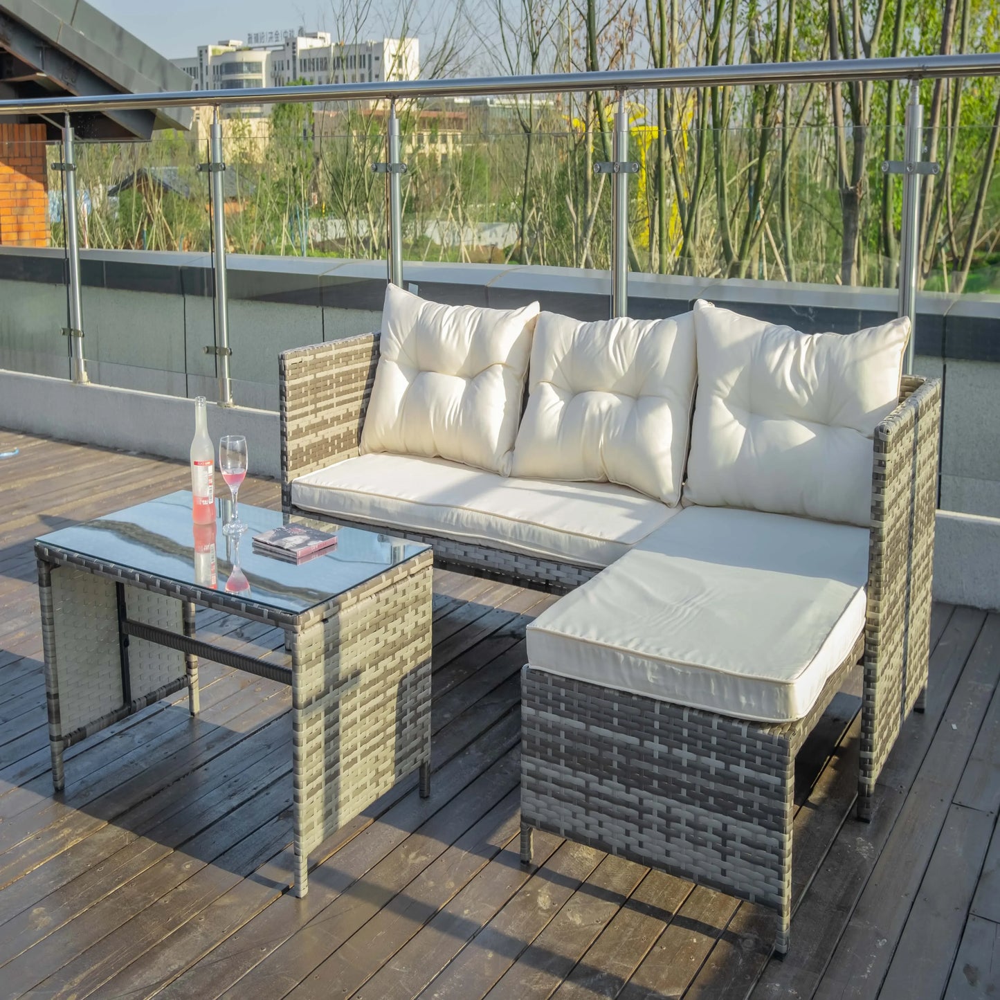 PE rattan chaise-longue sofa table sets fancy hotel patio outdoor furniture sets