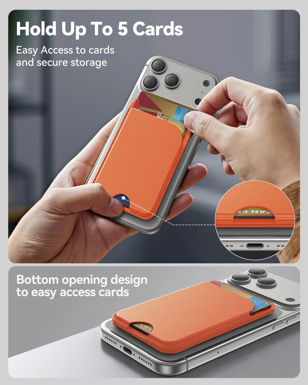 MagSafe Wallet, 5 Card Holder, Slim Leather Magnetic Wallet for iPhone 17/16/15/14/13/12 Pro Max Plus Air Series, 1 Card Slots &