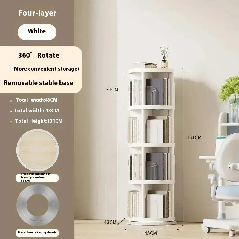 Cabinets Bedroom White Bookcase Display Shelves Mobile Rotating Bookcase Organizer Round Estante Para Livros Modular Furnitures
