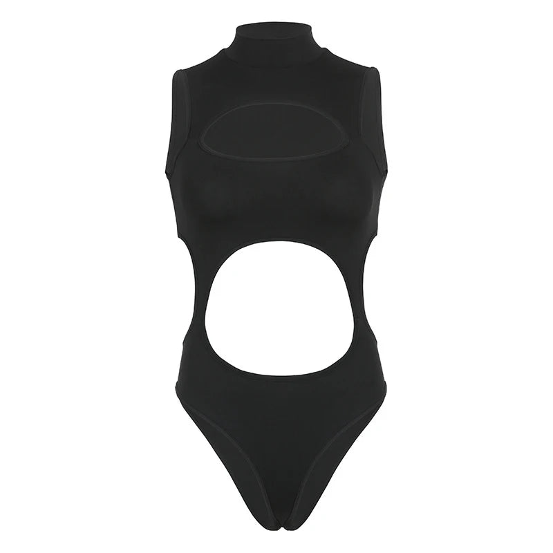 Women's Gothic Techwear Sexy Hollow Out Sleeveless Tank Tops, Bodysuit for Women, Streetwear Style, Backless Playsuit Vest