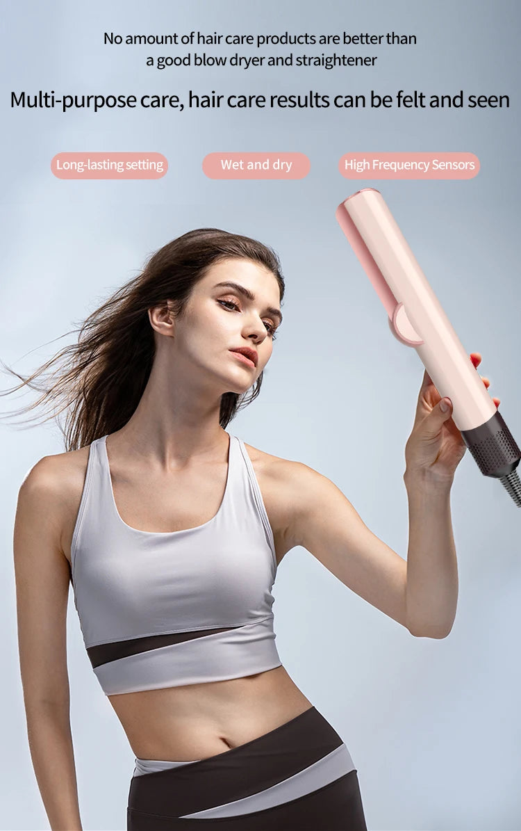 2-in-1 Hair Dryer and Flat Iron Dual Heat Negative Ion Hair Styler for Quick Drying and Straightening Travel Friendly Home Use