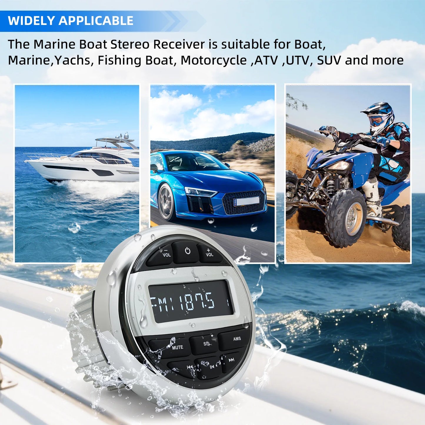Digital Marine Media Player Boat Stereo Bluetooth-compatible MP3 Radio Waterproof FM AM Radio Receiver For Yacht UTV ATV