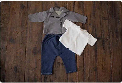 Newborn Photography props infant faux Leather jacket pants Social People cool boy  boss creative studio shooting item