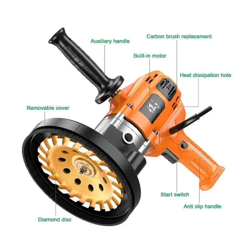 Concrete Grinder Cement Block Grinder Wall Planer Multi-Function Rough Grinder Polishing Machine High-Power Concrete Grinder