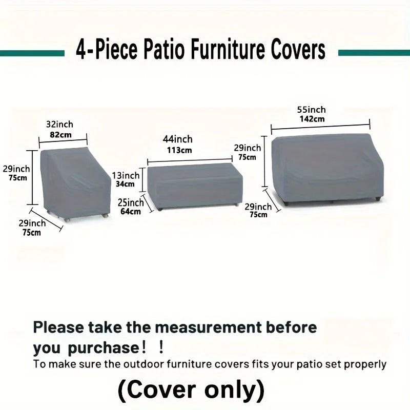 Set of 4 Patio Furniture Covers, Rattan Outdoor Furniture, Gray Patio Four-Piece Covers, Universal for All Seasons