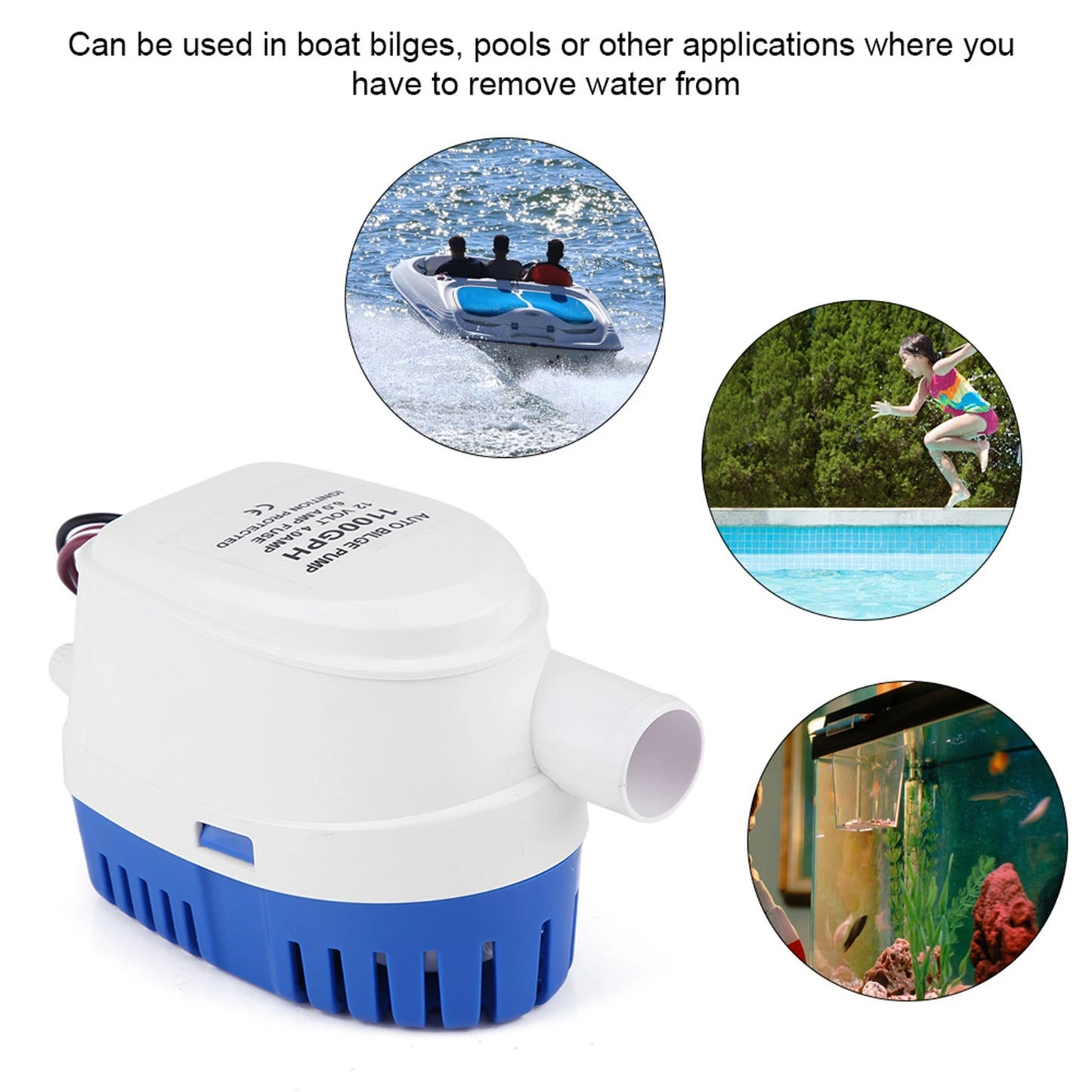 Auto Bilge  1100GPH Boat 12V Marine Automatic Submersible Bilge  Fully Auto   Internal Bilge Pump
