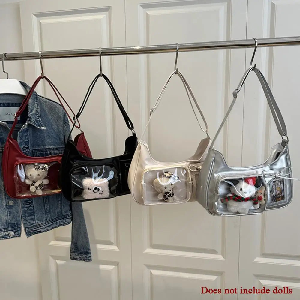 Y2K Cute Bow Ita Bag Girl Transparent Messenger Bag Women Fashion Shoulder Crossbody Bag Ladys DIY Badge Tote Bag Lolita Handbag
