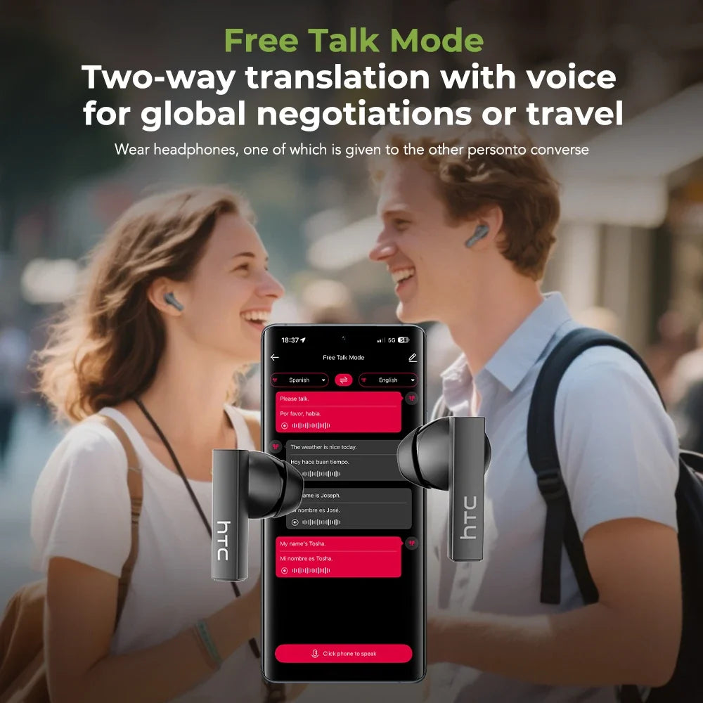[Ultra HD Screen] HTC NE40 Earphones Bluetooth V6 TWS Sports Wireless Headphones AI Translator Earbud In-Ear Noise Reduction Mic