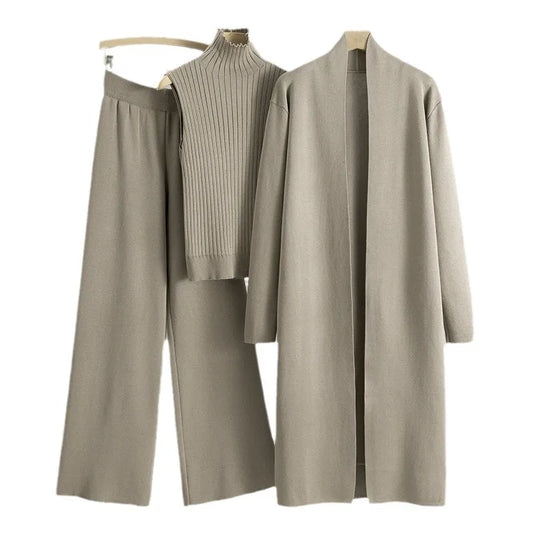 Spring Autumn 3 Piece Women Cardigan Tracksuits Fashion Knitted Pant Set Ladies Sweater Vest Vintage Fashion Ladies 3 Piece Set