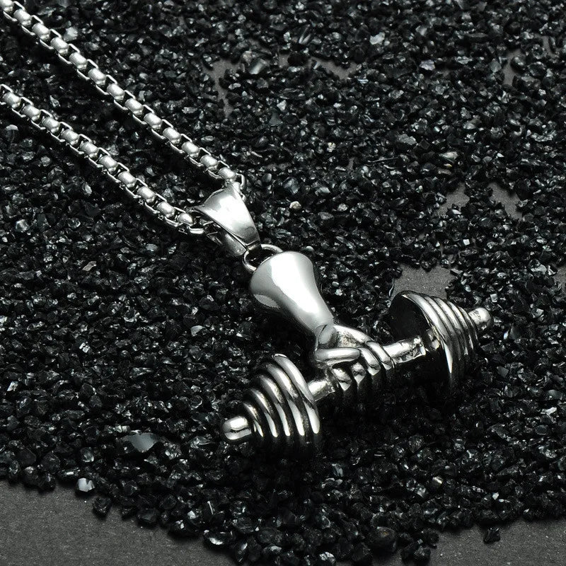Barbell Pendant Mens Necklace Stainless Steel Fitness Wholesale Sports Style Male Accessories Gift for Mens Fitness Men S494