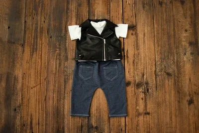 Newborn Photography props infant faux Leather jacket pants Social People cool boy  boss creative studio shooting item