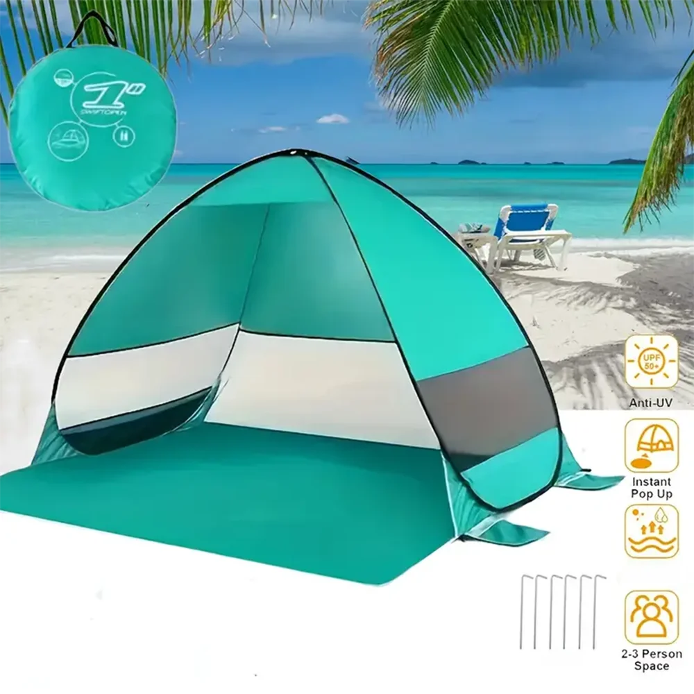 Quick set up. Pop up beach tent. Portable Awning. Outdoor camping fishing tent. With accessories. Rugged construction.