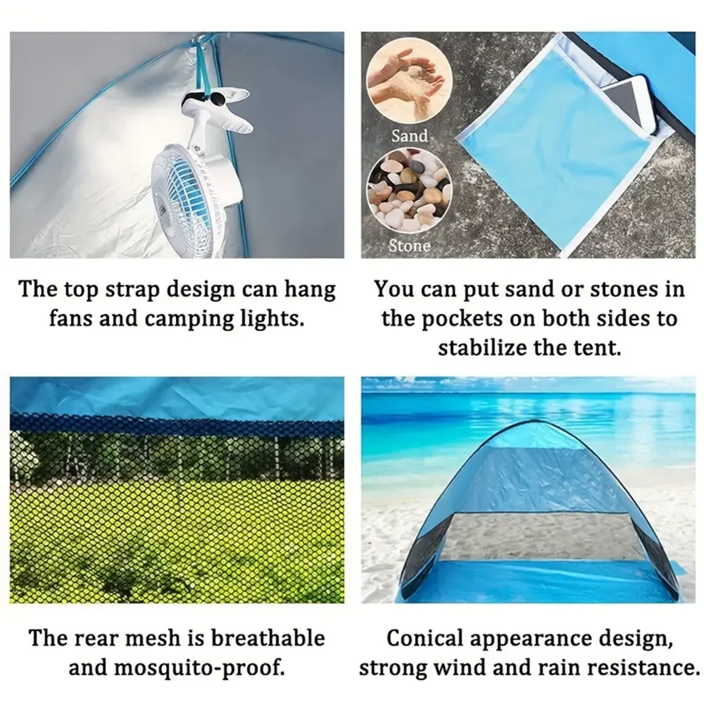 Quick set up. Pop up beach tent. Portable Awning. Outdoor camping fishing tent. With accessories. Rugged construction.