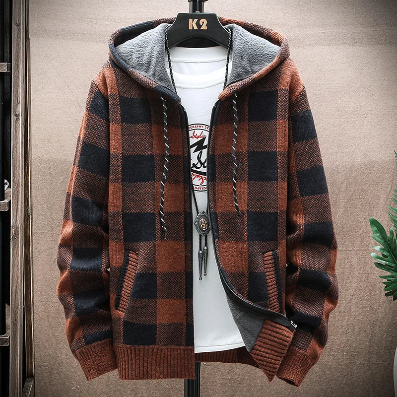 Men's Sweater Jackets Cold Coat Hooded Streetwear Sports Hoodies Y2K Clothing Male Knitwear Fleece Wool Windbreaker Overcoat