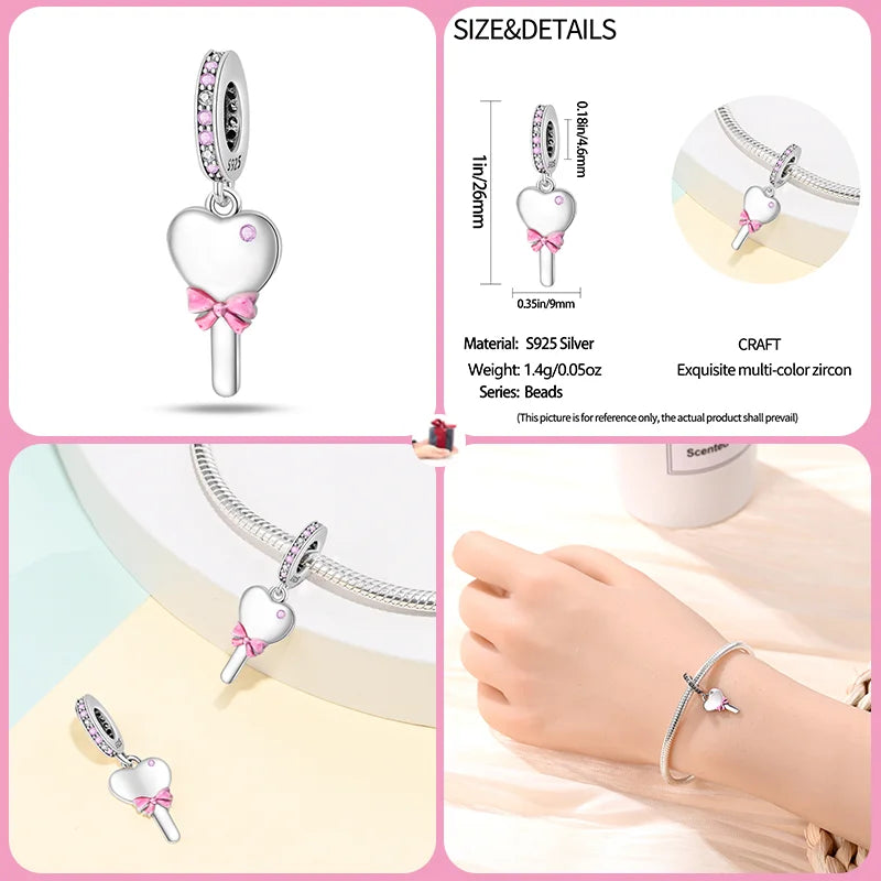 New 925 sterling silver bow star love pink series charm beads suitable for 3mm original bracelet DIY fashion jewelry gift