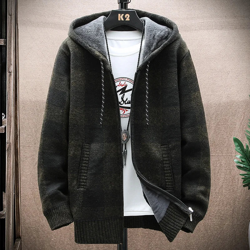 Men's Sweater Jackets Cold Coat Hooded Streetwear Sports Hoodies Y2K Clothing Male Knitwear Fleece Wool Windbreaker Overcoat