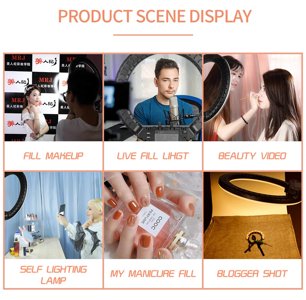 SH 18 Inch Knob Ring Light LED Selfie Video Lamp With Tripod Stand Phone Clip For YouTube Live Lighting Photo Photography Studio