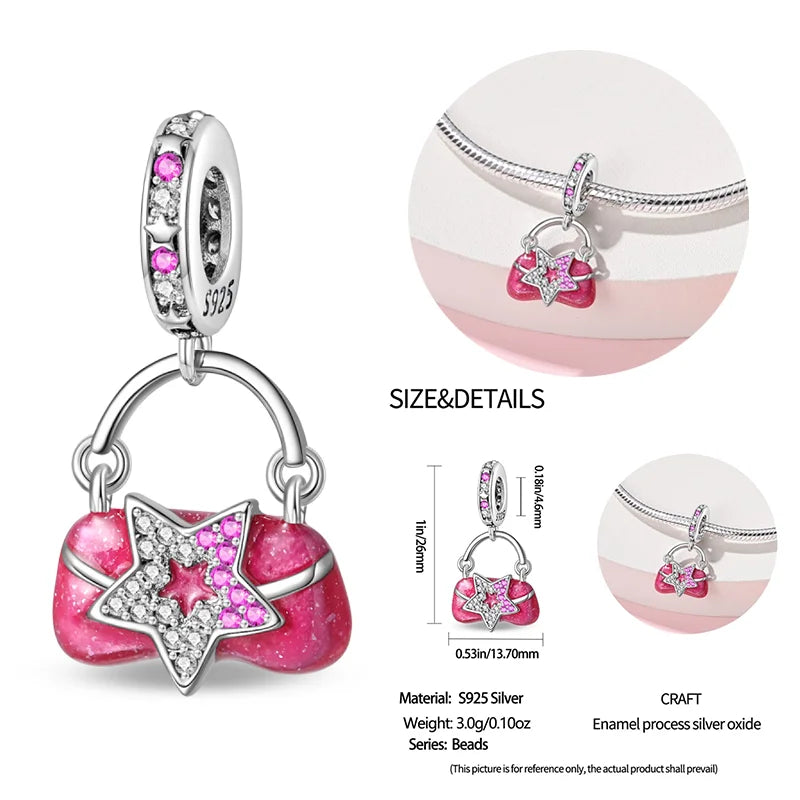 New 925 sterling silver bow star love pink series charm beads suitable for 3mm original bracelet DIY fashion jewelry gift