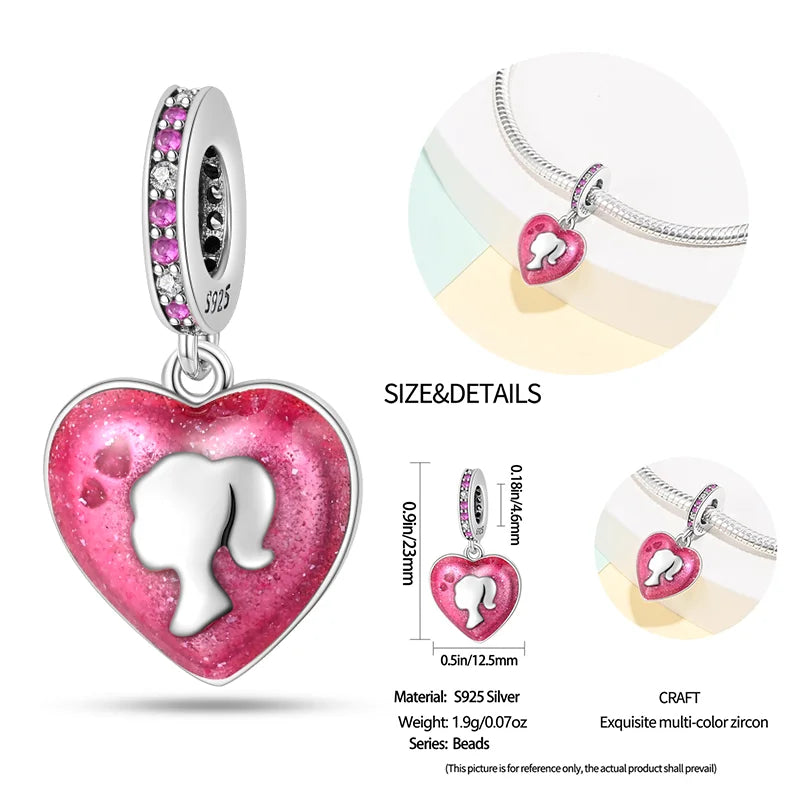 New 925 sterling silver bow star love pink series charm beads suitable for 3mm original bracelet DIY fashion jewelry gift
