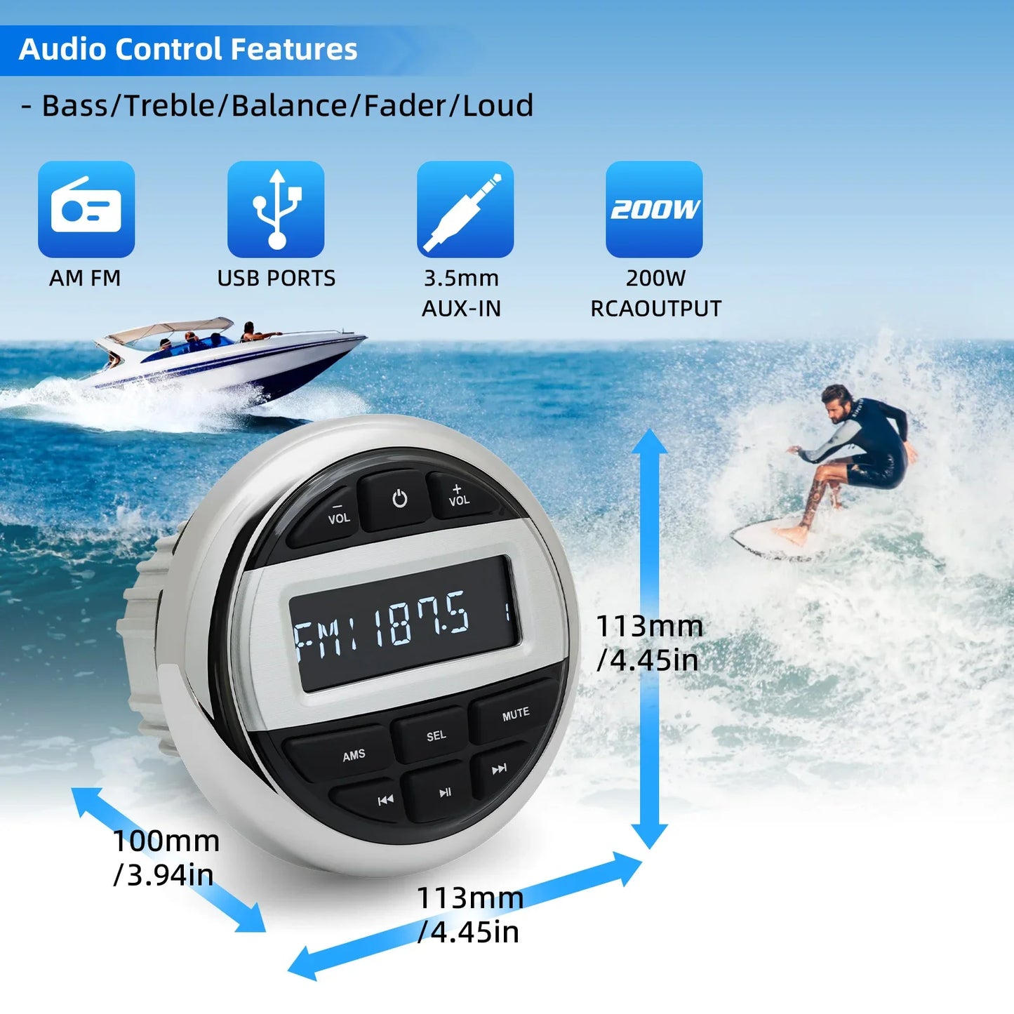 Digital Marine Media Player Boat Stereo Bluetooth-compatible MP3 Radio Waterproof FM AM Radio Receiver For Yacht UTV ATV