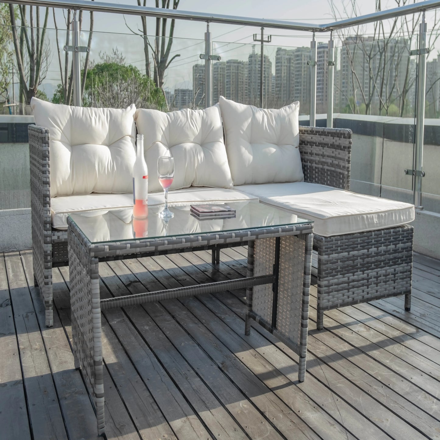 PE rattan chaise-longue sofa table sets fancy hotel patio outdoor furniture sets