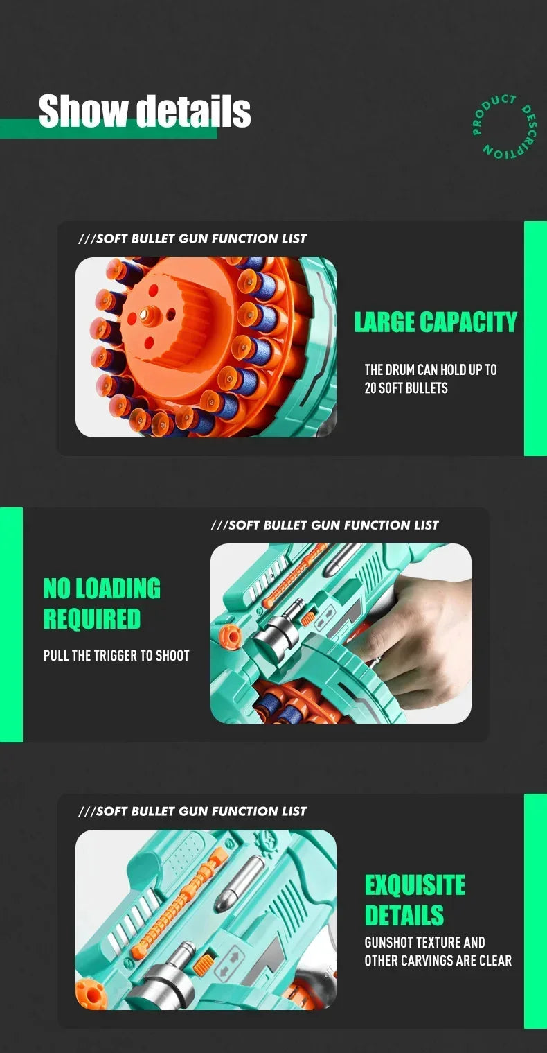 Nerfs Gun Toy Children's Electric Continuous Shooting Gatling Suction Cup Soft Bullet BB Gun Juguetes for Kids Gift