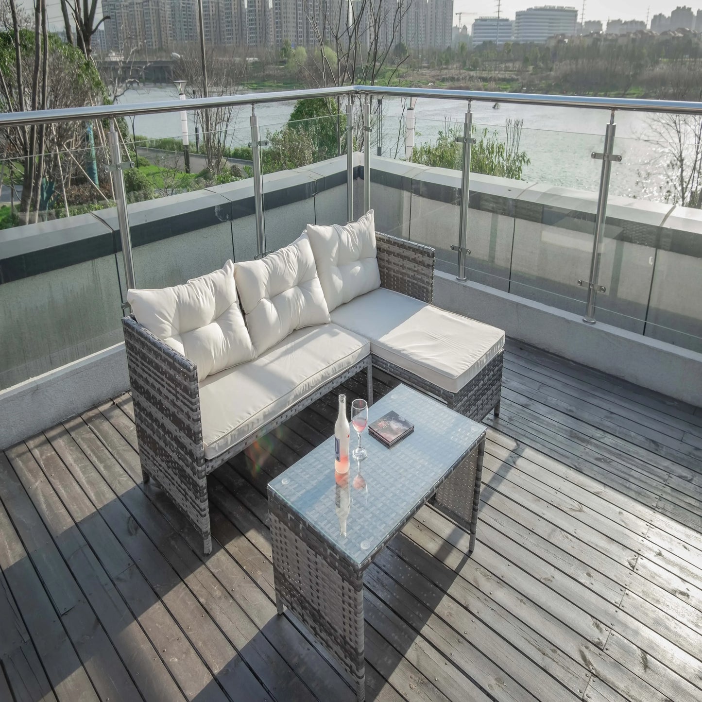 PE rattan chaise-longue sofa table sets fancy hotel patio outdoor furniture sets