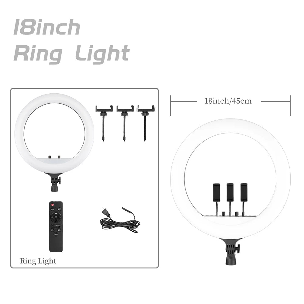 SH 18 Inch Knob Ring Light LED Selfie Video Lamp With Tripod Stand Phone Clip For YouTube Live Lighting Photo Photography Studio