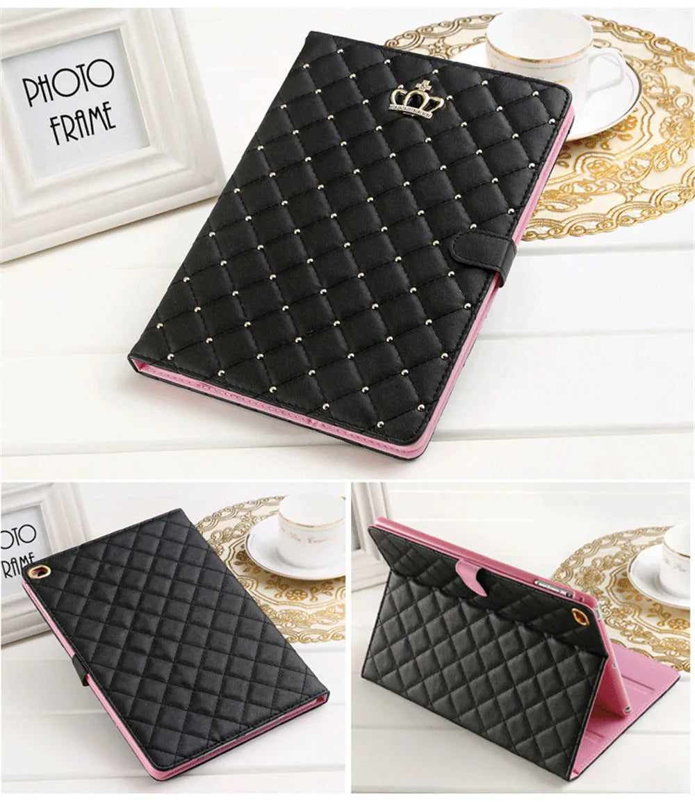 Crown Design Leather Case for iPad 9.7 2017 2018 Air1 2 10.5 air3 10.2 mini 6 Protective Tablet Shockproof kickstand Cover Coque