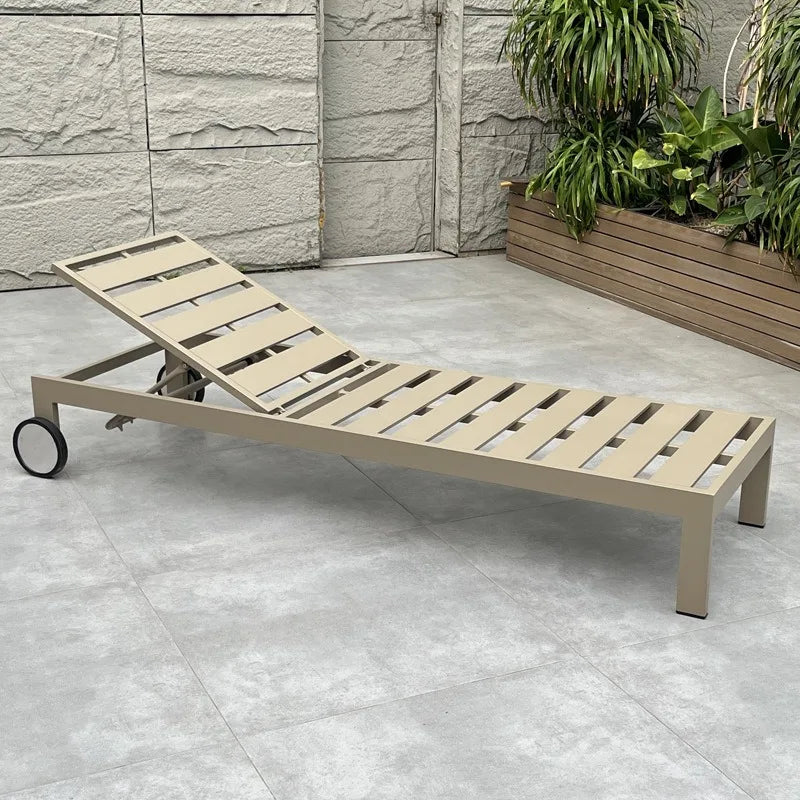 Luxury Outdoor Aluminum Sun Lounger with Wheels, Patio & Garden Sunbed Furniture for Poolside Sillas De Playa Outdoor Furniture