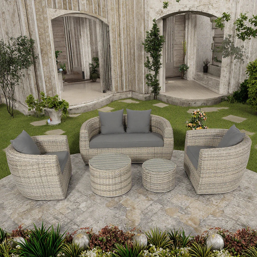 Rattan Outdoor Furniture All-weather Garden Sofa Set for Courtyard Durable 5 Pieces Carton Modern Wicker Outdoor Sofas